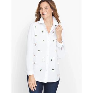 Talbots Christmas Formal Embellished Sequin Blouse Shirt Top Holidays Size Large